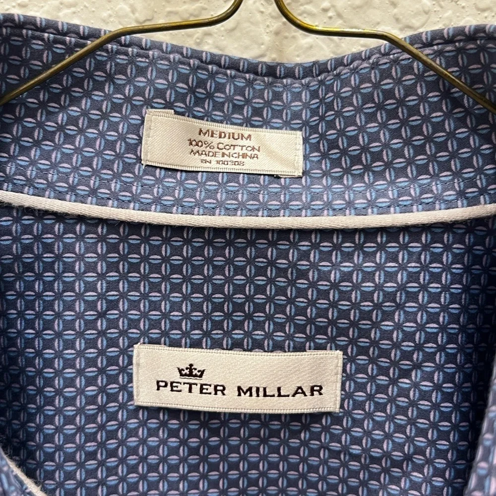 Peter Millar Dark Blue Geometric Dress Shirt